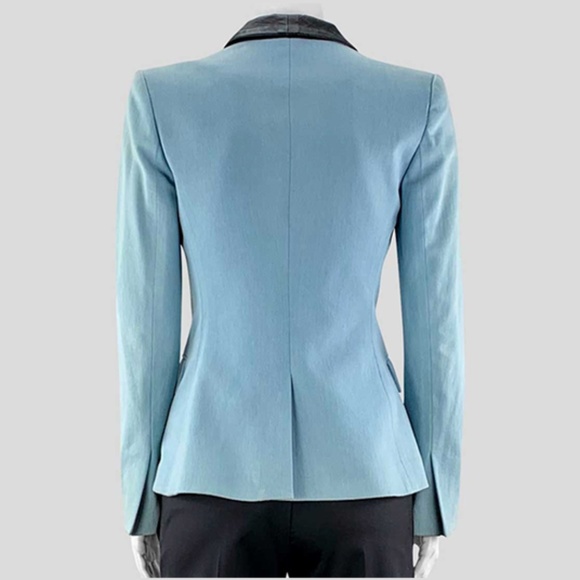 A. L. C. Light Blue and Black Leather Blazer - P - Picture 2 of 3